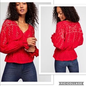 FREE PEOPLE Counting Stars Blouse In Red